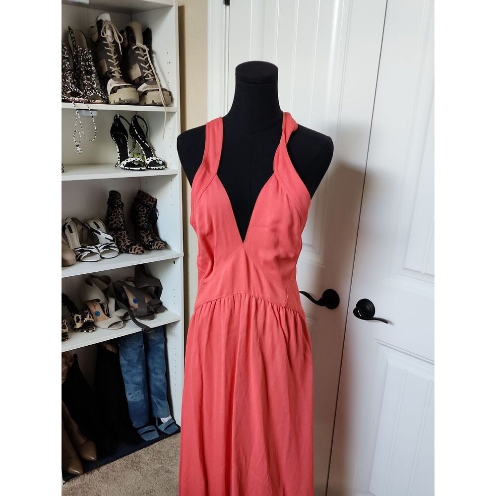 Reiss Coral Halter V-Neck Maxi Dress